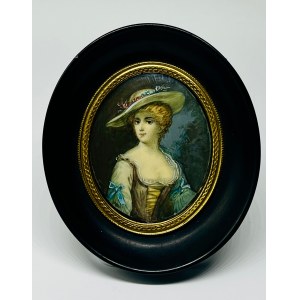 Ovales Miniaturporträt einer Frau in zeitgenössischer Kleidung aus dem 18.
