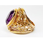 Gold ring with amethyst , filigree technique