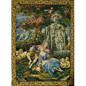 Tapestry with a scene of a couple in love in the Watteau style