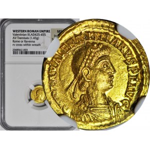 WALENTYNIAN III ( cesarz bizantyjski 425-455 ne ), Tremissis b.d. COMOB, mennica Rzym lub Rawenna, menniczy