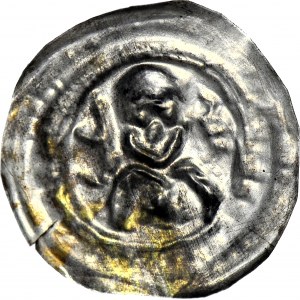 RR-, Mieszko III Stary 1173-1202, Gniezno, Brakteat łaciński, Książę z liściem palmowym w lewym ramieniu, R5