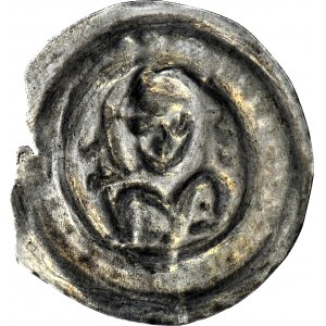RR-, Mieszko III Stary 1173-1202, Gniezno, Brakteat łaciński, Książę o odmiennym popiersiu z liściem palmowym w lewym ramieniu, R5