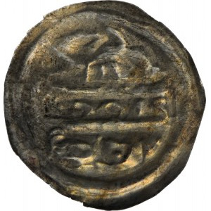 RRR-, Mieszko III Stary 1173-1202, Gniezno, Brakteat hebrajski BRACHA, Kruk i Książę