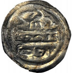 RRR-, Mieszko III Stary 1173-1202, Gniezno, Brakteat hebrajski BRACHA, Kruk i Książę