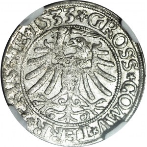 Zygmunt l Stary, Grosz 1533, Toruń, typ z długimi włosami, menniczy