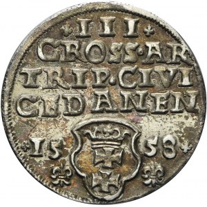 RRR-, Zygmunt August, Trojak 1558, Gdańsk, R7