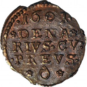 RRR-, Zygmunt III Waza, Denar miedziany 1601 Malbork/Gdańsk PRÓBA?, menniczy, R*