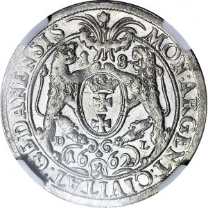 RR-, Jan Kazimierz, Ort 1662 Gdańsk, Lewek w tarczy, dwa krzyże w koronie