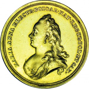 RRR-, August III Sas, Medal w złocie wagi 4 DUKATÓW, 1747 na ślub córki Marii Anny