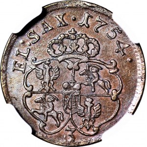 R-, August III Sas, Grosz 1754 - cyfra 3, średnia głowa, menniczy
