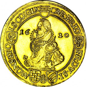 RRR-, Śląsk, PÓŁTALAR W ZŁOCIE 1620, Księstwo Ziębicko-Oleśnickie, Henryk Wacław i Karol Fryderyka, R8