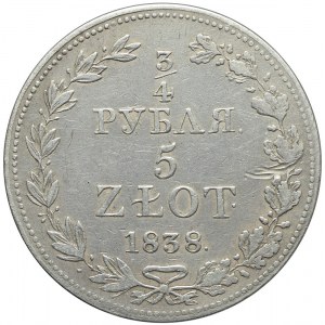 Zabór Rosyjski, 5 złotych = 3/4 rubla 1838, Warszawa