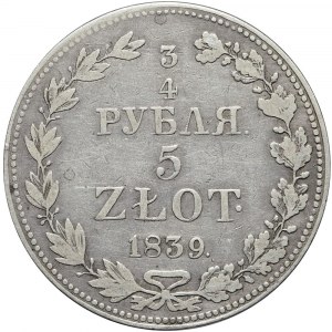 Zabór Rosyjski, 5 złotych = 3/4 rubla 1839, Warszawa