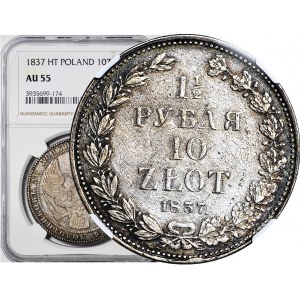 Zabór Rosyjski, 10 złotych = 1 1/2 rubla 1837, NG, Petersburg, niski nakład, piękne