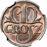 1 grosz 1927, menniczy, kolor BN