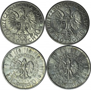 4 szt. 10 zł 1932, 1936, 1937, Głowa i Piłsudski