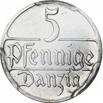 R-, Wolne Miasto Gdańsk, 5 fenigów 1923, STEMPEL LUSTRZANY, tylko 1 egzemplarz oceniony na świecie wyżej