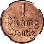 Wolne Miasto Gdańsk, 1 fenig 1923, menniczy, kolor RD