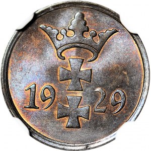 Wolne Miasto Gdańsk, 1 fenig 1929, menniczy, NAJRZADSZY rocznik, kolor BN