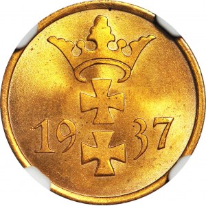 Wolne Miasto Gdańsk, 1 fenig 1937, menniczy, kolor RD