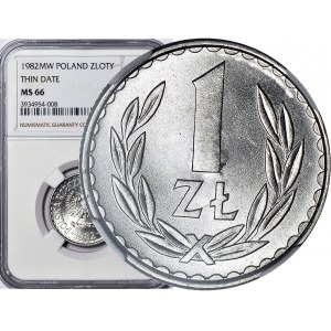 RR-, 1 złoty 1982 wąska data, b. rzadkie
