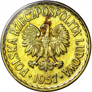 RR-, 1 złoty 1957 PRÓBA najrzadszej złotówki, MOSIĄDZ, nakład 100 szt.