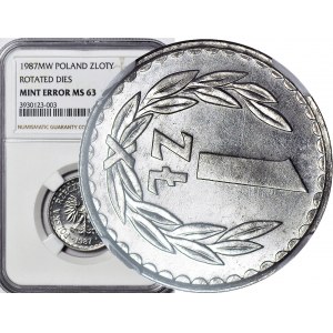 R-, 1 złoty 1987, SKRĘTKA 100 stopni, rzadkie