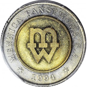 RR-, 5 złotych 1994, PRÓBA, rzadkość