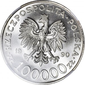 100.000 złotych 1990, Solidarność, stempel zwykły