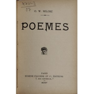 Milosz, Oskar Władysław, Gedichte. Paris, 1915, Eugene Figuiere &amp; Cie.