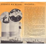 Na Bliski Wschód. Do Palestyny, Syrii i Egiptu polskimi statkami Polonia i Kościuszko. Gdynia-Ameryka Linie Żeglugowe S.A. Folder reklamowy [ok. 1938] [opr. graf. Tadeusz Trepkowski]