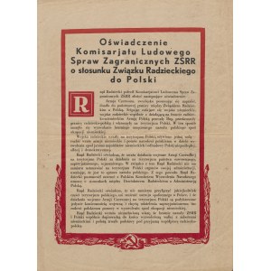 [druk ulotny] Oświadczenie Komisariatu Ludowego Spraw Zagranicznych ZSRR o stosunku Związku Radzieckiego do Polski [1944]