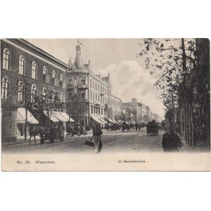 [pocztówka] Warszawa. Ulica Marszałkowska, róg ulicy Chłodnej. HP 96 [ok. 1909]