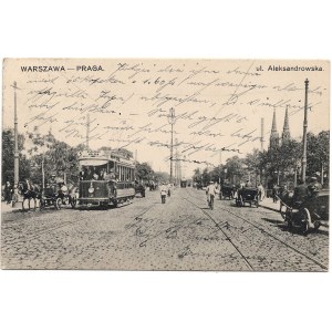 [Postcard] Warsaw. Praga. Aleksandrowska Street [ca. 1903] [streetcar, carriage].