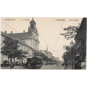 [pocztówka] Warszawa. Ulica Leszno [tramwaj]