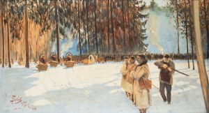 Julian Fałat (1853 Tuligłowy - 1929 Bystra), Polowanie w Nieświeżu, 1888 r.