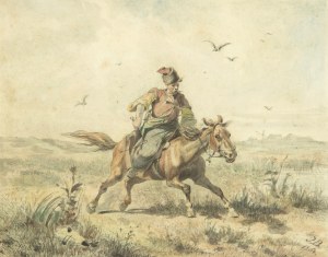 Józef Brandt (1841 Szczebrzeszyn - 1915 Radom), Kozak jadący przez step, 1864 r.