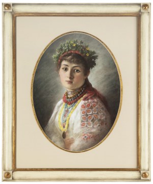 Mieczysław Reyzner (1861 Lwów - 1941 tamże), Portret dziewczyny w ślubnym stroju, 1887 r.