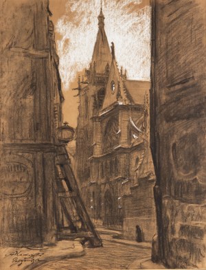 Józef Antoni Kamiński (1890 Wiedeń - 1947 Wrocław), Widok na katedrę Saint Severin w Paryżu, 1912 r.