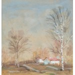Basile Poustochkine (1893 Moskwa - 1973 Neuilly sur Seine), Pejzaż jesienny z brzozami