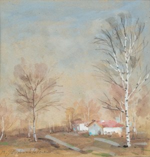 Basile Poustochkine (1893 Moskwa - 1973 Neuilly sur Seine), Pejzaż jesienny z brzozami