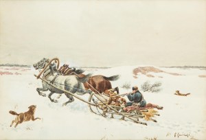 Kajetan Kosiński (1847 Łużany na Bukowinie - 1935 Lwów), Ucieczka przed wilkami