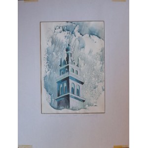 A. Gerasimov, Korniakt Tower in Lviv (gouache), Ukraine