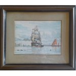 Dutch painter, Ship in the harbor (watercolor, early 20th century)