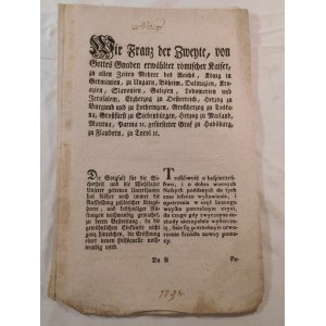 1798. DECREE of CESSAR FRANCISSE II HABSBURG on the bonds of the Bank of the City of Vienna.