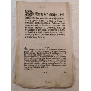 1798. DEKRET CESARZA FRANCISZKA II HABSBURGA w sprawie obligacji Banku Miasta Wiednia.