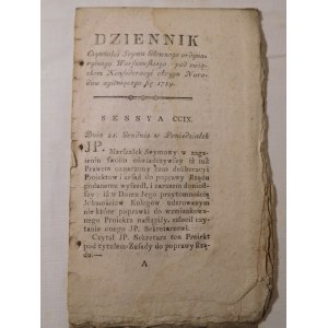 1789. DZIENNIK CZYNNOŚCI SEYMU GŁÓWNEGO ORDYNARYJNEGO Warszawskiego pod związkiem Konfedreacyi Oboyga Narodów agitującego się 1789. Sessya CCVIX. Dnia 21 grudnia w poniedziałek.