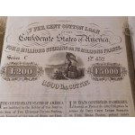 1863 CONFEDERATE STATES OF AMERICA COTTON LOAN 1 VI 1863. 200 Pounds Sterling.