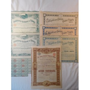 1897-1926. a collection of 6 tobacco industry stocks from France, Belgium and Portugal.