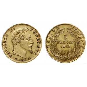 Francja, 5 franków, 1865 BB, Strasburg